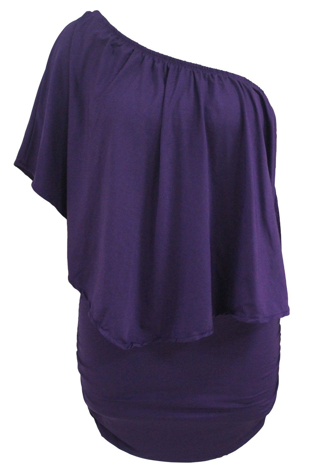 Women's Purple Off Shoulder Bandeau Ruffles Multiple Layered Plus Size Mini Dress Purple / (US 22-24)XXXL