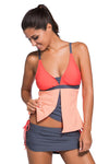 Women's Two Piece Orange Pink Flyaway Deep V Neckline Tankini Skirt Skort 2 PC Swimsuit Set - KaleaBoutique.com