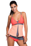 Women's Two Piece Orange Pink Flyaway Deep V Neckline Tankini Skirt Skort 2 PC Swimsuit Set - KaleaBoutique.com