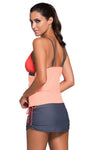 Women's Two Piece Orange Pink Flyaway Deep V Neckline Tankini Skirt Skort 2 PC Swimsuit Set - KaleaBoutique.com