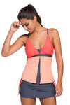 Women's Two Piece Orange Pink Flyaway Deep V Neckline Tankini Skirt Skort 2 PC Swimsuit Set - KaleaBoutique.com