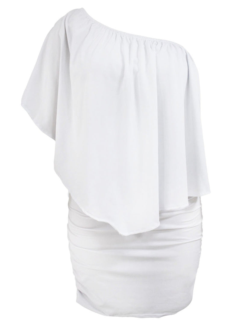 Women's White Off Shoulder Bandeau Ruffles Multiple Layered Plus Size Mini Dress - KaleaBoutique.com